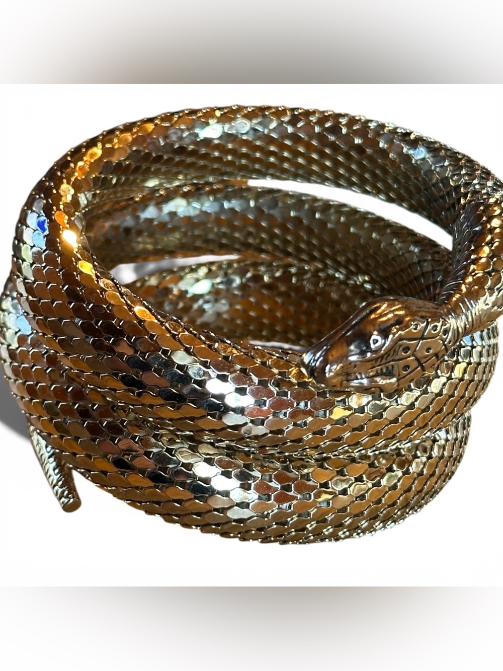 Vintage Whiting & Davis Gold Mesh Triple Coiled Snake Bracelet Original Box - Picture 3 of 6